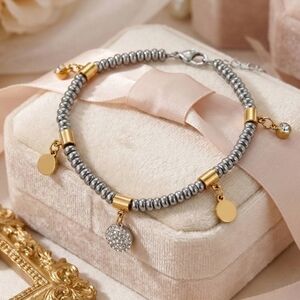Minimalist Mixed Metal Charm Bracelet 18K Gold Plated Stainless Steel
